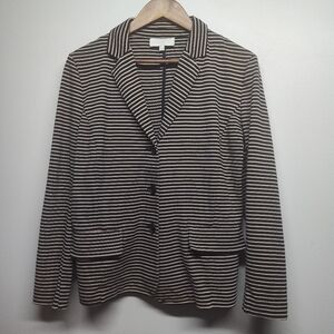 Talbots Blazer Jacket Women Size L Black Tan Stripes Jersey Business Casual Fall